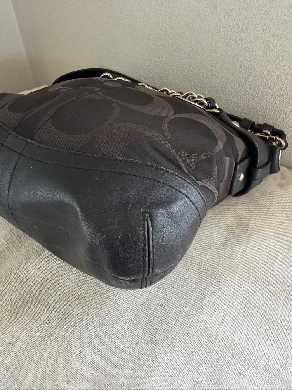 Coach Signature Optic Chain Black Shoulder Bag